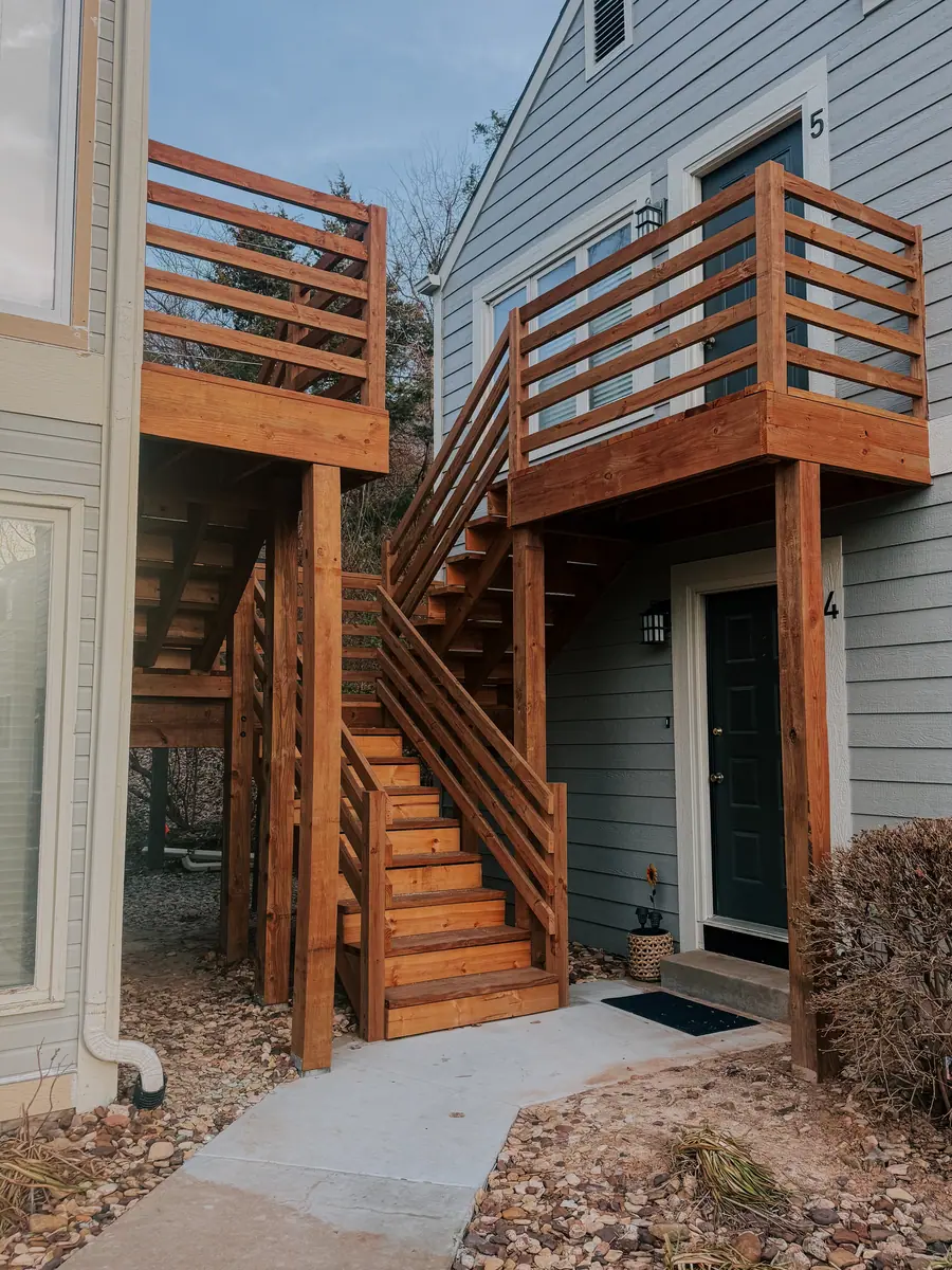 Rebuilt cedar apartment stairs and upper landings